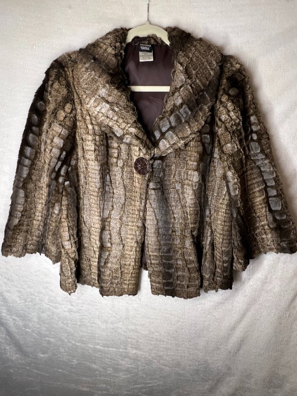 Sharon Young faux fur cropped swing style jacket 3/4 sleeves Sz M